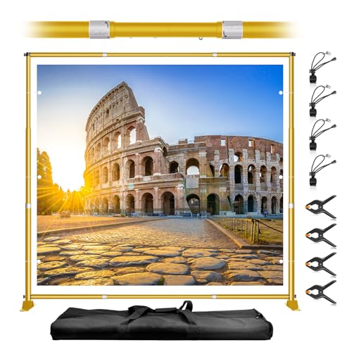 10 x 10FT Backdrop Banner Stand, Heavy Duty Adjustable Photo Background Support Frame Kit, Step and Repeat Stand for Photo Booth, Parties, Exhibition, Trade Show, Wedding - Gold - color: Gold, size: 10x10ft