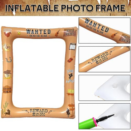 Western Cowboy Cowgirl Photo Booth Props Inflatable Frame, 17Pcs Wild West Themed Party Decoration with Large Inflatable Selfie Frames for Country Rustic Cowboy Party Selfie Supplies - size: Western Cowboy Inflatable Frame