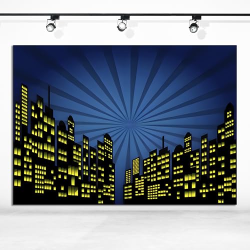 15x10ft Polyester Cartoon Super City Background Skyline Skyscraper Urban Light Photography Backdrop Children Boby Happy Birthday Backdrop Super City Party Photo Studio Props - size: 15x10 FT