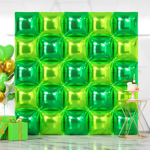 NISOCY 25PCS Dark green and Light Green Square Foil Balloons Wall Backdrop Double Sided Green Balloons Arch Kit for Birthday Baby Shower St. Patrick's Day Spring Summer Jungle Theme Party Decorations - color: Green and Light Green, size: 25PCS