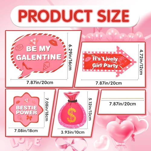 16Pcs Galentine's Day Photo Booth Props Kit,Funny Handheld Pink Party Accessories,Suitable for Valentine's Day Fellowship Party Decorations