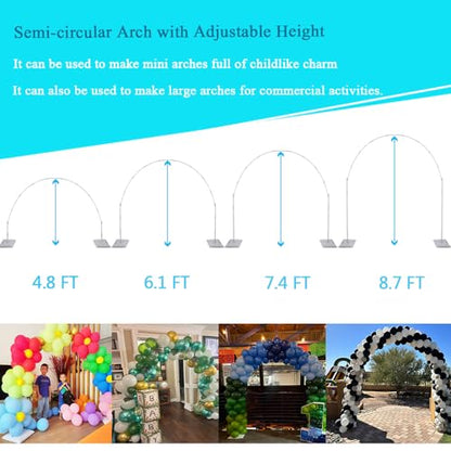 Decojoy Balloon Arch Stand, 7.5ft Large Round Backdrop Frame, Adjustable Half Circle Arch, 2 set Reusable Metal Ballon Column Kit with Base 3IN1 for Birthday, Wedding, Graduation, Shower Party
