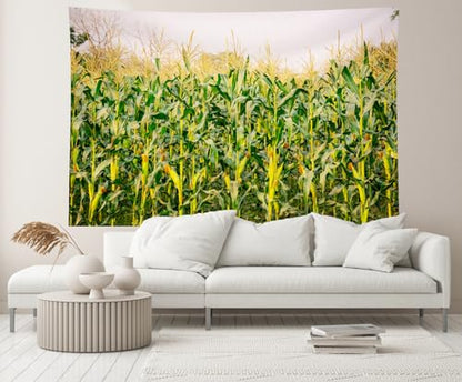 12x10ft Cornfield Backdrop Autumn Green Corn Field Stalks Countryside Corn Farm Harvest Fall Scenery Background Fall Harvest Party Decor Photo Booth Studios Props Wallpaper - size: 12x10FT