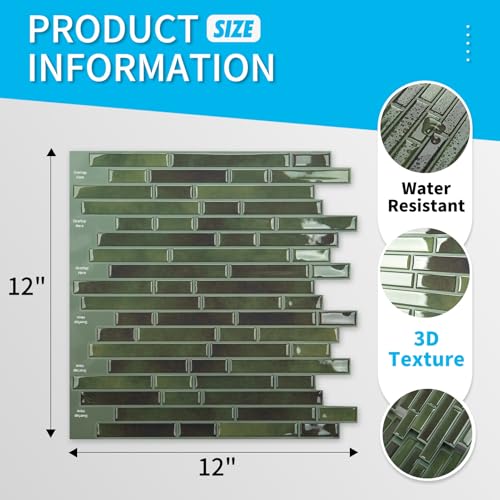 Art3d 10-Sheet Peel and Stick Backsplash Tile for Kitchen - 12”×12” Stick on Wall Tile for Kitchen Bathroom Countertop Living Room, Green - color: Green