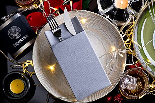 Moyes Home Silver Disposable Dinner Napkins with Pocket - Linen-Feel Pre-Folded Cloth-Like Paper Napkins for Silverware, Weddings, Dinner Parties, 16x16 in, Pack of 50 - color: Silver