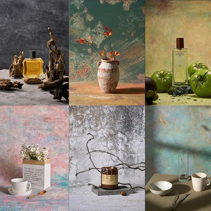 6PCS Non-Wrinkle Product Photography Backdrops: Tabletop Photo Backdrop Gradient Cloth, 31x21in Flat Lay Seamless Props for Food Jewelry Cosmetics - color: Retro Oil Painting