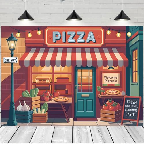 Cartoon Italian Pizza Shop Backdrop Fresh Vegetables Fruits Boys Girls Cooking Baby Shower Background Pizzeria Birthday Party Decorations Pizza Party Favors (B, 7X5FT) - color: B, size: 7X5FT