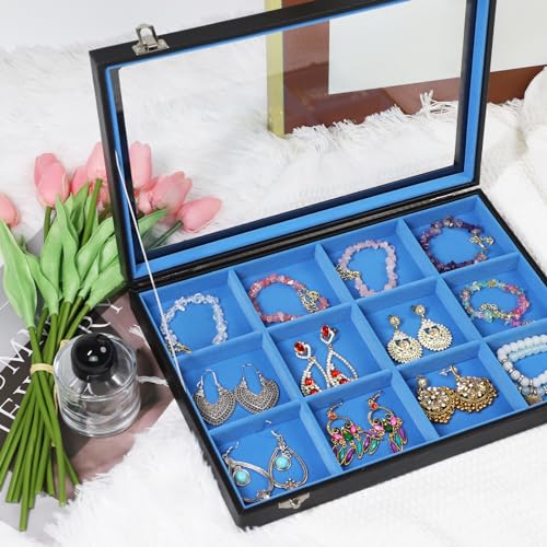 Stratalife Jewelry Organizer Bracelet Earring Holder Organizer Jewelry Drawer Storage Anti Tarnish Bangle Ring Holder Box for Women 12 Grid (Blue Black) - color: Blue-Black, size: 12 Grid