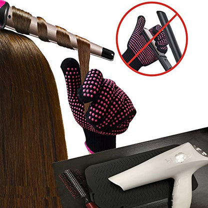 Heat Resistant Silicone Glove and Mat Set for Curling Iron, Hair Straightener, Flat Irons - 9" x 6.5" Food Grade Silicone Mat, Black - color: Black G