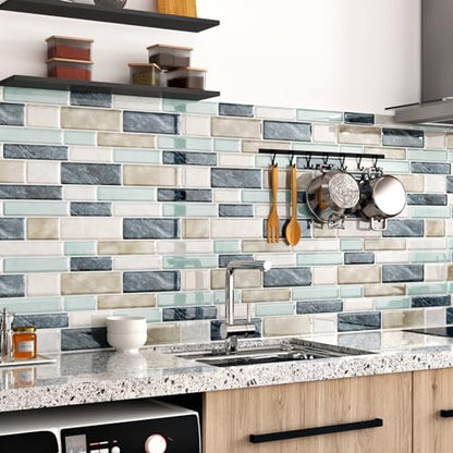 10 Sheets Blue Peel and Stick Backsplash Tile for Kitchen 12"x12" Sage Green Self Adhesive Tile Sticker for Bathroom Peel and Stick on Backsplash Wall Tiles for Kitchen Bathroom Shower Walls