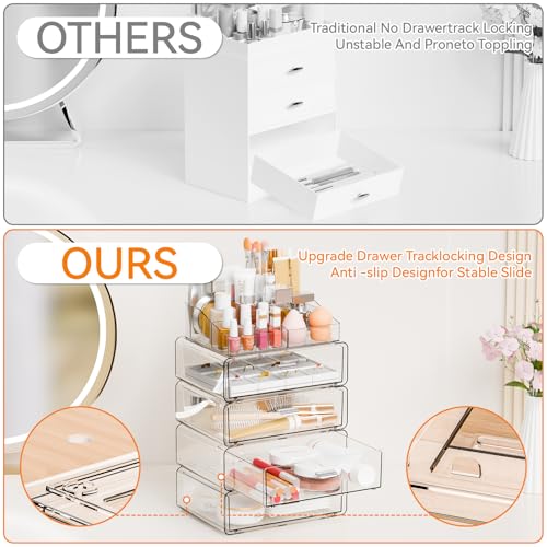 Yieach Clear Acrylic Makeup Organizers Countertop for Dresser,Desk,Bathroom Vanity,4 Tier Stackable Make up Holders and Makeup Cabinet,Tiered Cosmetic Storage and Make up Containers for Palette,Brush - size: 3 Drawers
