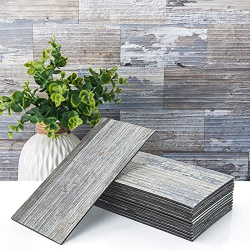 Art3d 102-Piece Peel and Stick Tile Backsplash for Kitchen Bathroom, 3in. x 6in. Stick on Subway Tile Distressed Wood Plank - color: Distressed Silvery Moon