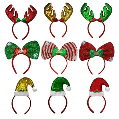 Christmas Headbands for Women 3 Pack Creative Glitter Xmas Headbands Party Costume Headwear