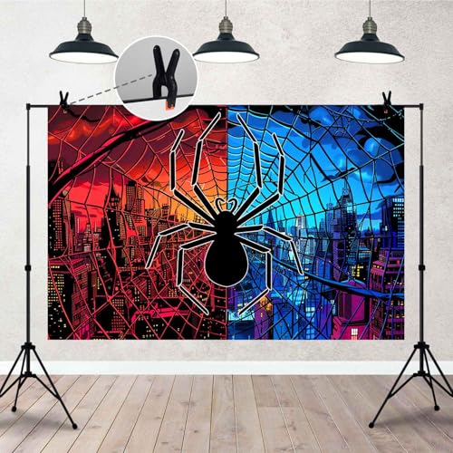 Spider Web Party Background Spider Blue Red City Photography Backdrop for Children's Boys Birthday Photography Background Baby Shower Decoration Banner TAYBDJ1827 - size: Customsize