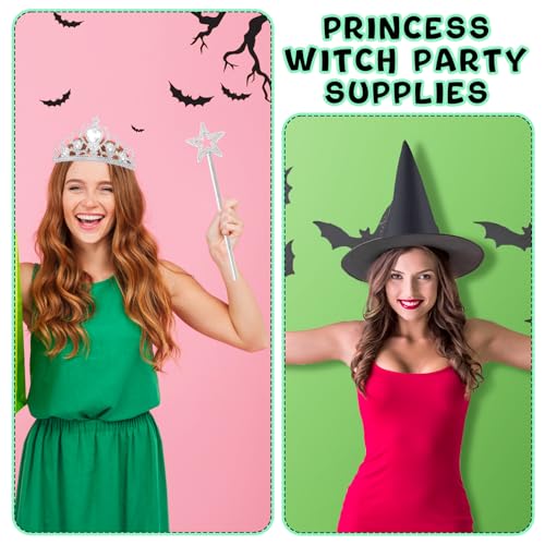 24 Pcs Witch Hats Glitter Star Wands Princess Crowns Set Black Wizard Hats Sparkling Princess Accessories - color: Green