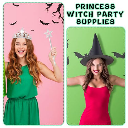 24 Pcs Witch Hats Glitter Star Wands Princess Crowns Set Black Wizard Hats Sparkling Princess Accessories - color: Green
