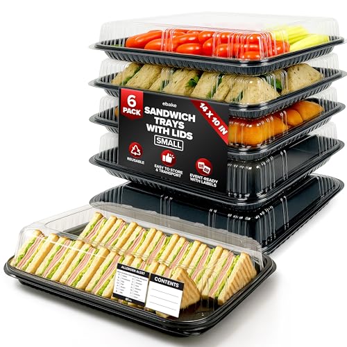 6 Pack Catering Trays with Lids – 13" Serving Tray with Lid, Heavy Duty Recyclable Plastic Party Platters for Catering, Buffet, Picnics & Events – Food Trays with Clear Lid (13.39 × 9.84 × 2.95 inch) - size: 6 Pack - 13 x 10in