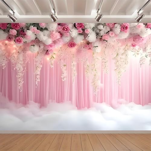 Romantic Pink and White Roses Wisteria Bridal Shower Photo Studio Backdrop Pink Wall Girls Woman Birthday Party Tea Party Baby Shower Anniversary Photography Background(D, 5 * 3feet) - color: D, size: 5*3feet