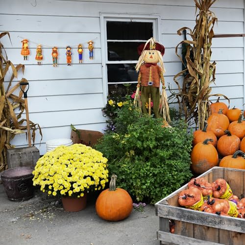 Thanksgiving Scarecrow Garland Fall Wooden Scarecrow Banner Fall Decorations for Home, Wooden Hanging Garland for Autumn Harvest Party Wall Decor Photo Booth Backdrop - style: Scarecrow