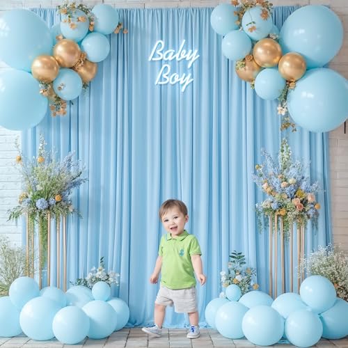 8x10FT Baby Blue Backdrop Curtains for Wedding Parties, Wrinkle Free Polyester Photography Backdrop Drapes for Baby Bridal Shower Birthday Parties Stage Background Stand Decorations 4x10ft,2 Panels - color: Baby Blue, size: W4' x H10'(2 Panels)