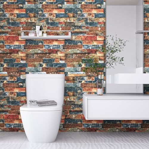 VEELIKE Retro Brick Wallpaper Peel and Stick 3D Faux Brick Wall Paper Roll for Backdrop Walls Fireplace Backsplash 15.7''x354'' Removable Self Adhesive Brick Contact Paper for Bedroom Bathroom Kitchen - size: 15.7''x354''