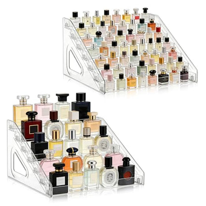 2 Pack 7 Tier Perfume Organizer Stand, Versatile Acrylic Perfume Organizer Holder Display Stand Storage Tray for Figures Makeup Nail Polish Graded Cards Organization