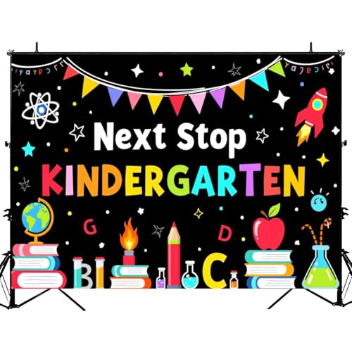 5x7ft Photography Backdrop Next Stop Kindergarten Colored Graduation Back to School Photo Backdrop Photography Background for Photoshoot Portrait Video Party Photo Studio Prop Booth - color: Color2