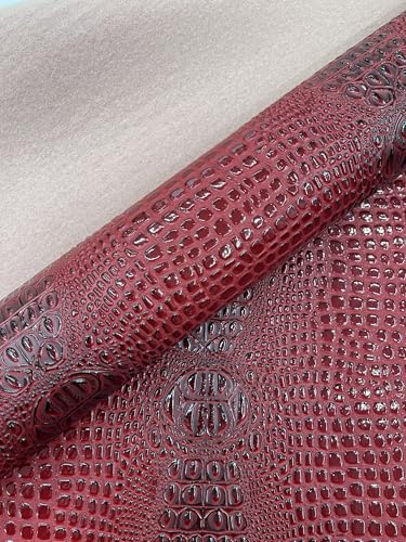 Glossy Two Tone Gator Fake Leather Upholstery, 3D Crocodile Skin Texture Faux Leather PVC Vinyl, 54" Wide (Dark Red, 12" X 54") - color: Dark Red, size: 12" X 54"