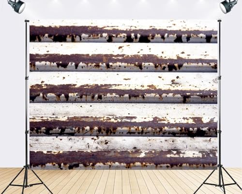 Trykid 7x5ft Rusted Corrugated Metal Weathered Texture White Paint Backdrop Industrial Surface Photography Background Vintage Gathering Party Decoration Tapestry Photo Booth Prop Fabric - size: 7x5ft