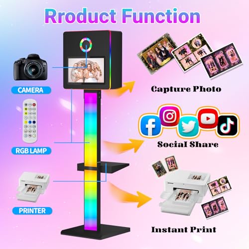 DSLR Photo Booth Built-in Mini PC and Flight Case Mirror Photo Booth with 15.6" Touch Screen RGB Lights App Control for Parties Weddings Event Rentals (Black) - color: Black