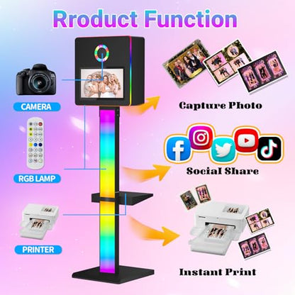 DSLR Photo Booth Built-in Mini PC and Flight Case Mirror Photo Booth with 15.6" Touch Screen RGB Lights App Control for Parties Weddings Event Rentals (Black) - color: Black