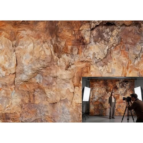 8x6FT Brown Stone Cave Photography Background Rock Texture Photo Backdrop Outdoor Adventure Archaeology Theme Shoots Nature Style Studio Birthday Party Banner Decoration - size: 8x6FT