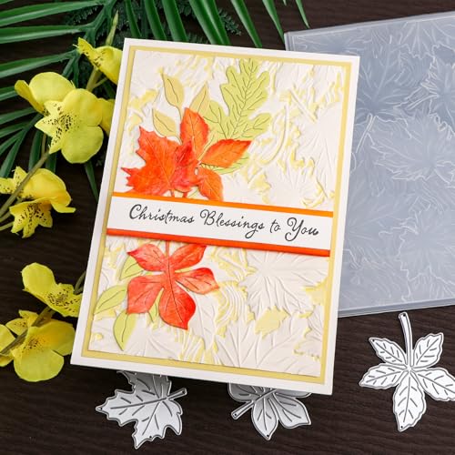 Briartw 3D Embossing Folder for Card Making Adding Textured Detail to Paper Crafting 6.3x4.5inch Clear Texture Plate Perfect for Heavyweight Cardstock (≥250gsm/92lb),Maple Leaf Texture Template - color: Maple Leaf