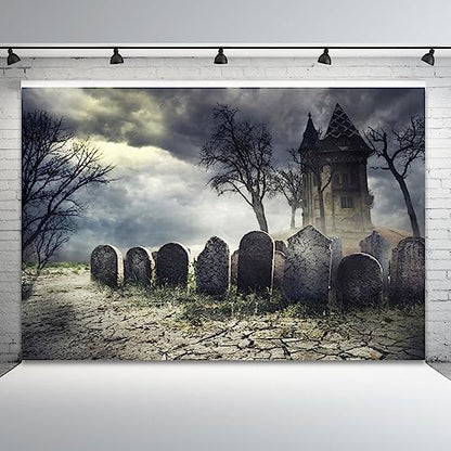 Halloween Backdrop Cemetery Halloween Photo Backdrop for Party Photography 10x10ft Pumpkin Graveyard Scary Haunted House Tombstone Background Kids Adults Birthday Party Studio Props - size: 10x10ft