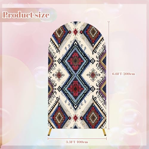 Wedding Arch Backdrop Cover 6.6FT Geometric Ethnic African American Mexican Western Aztec Motif Spandex Fitted Arch Cover Round Top Stands Cover for Birthday Party Ceremony Banquet Decoration - color: Color1, size: 6.6x3 FT