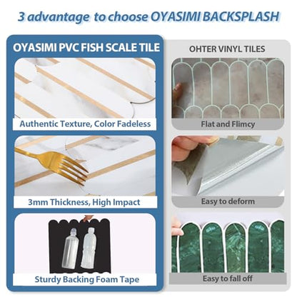 10-Sheet Fish Scale Peel and Stick Backsplash for Kitchen Wall Tiles,12 inches Marble Mixed Metal Gold 3D PVC Wall Tile Stick on Backsplash for Kitchen and Bathroom - color: Marble Mixed Metal Gold