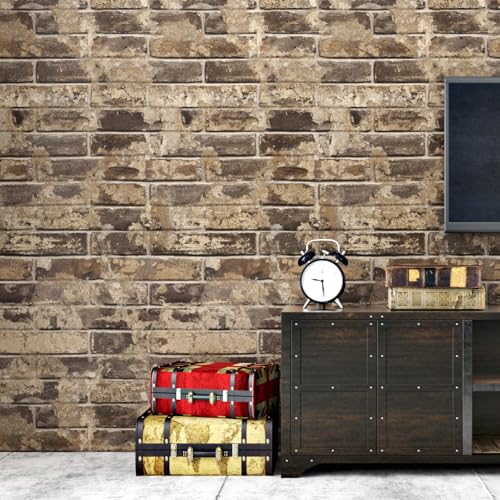 Wallercity Vintage Light Brown Brick Wallpaper Peel and Stick Stone Wallpaper Sefl Adhesve Waterproof Rock Contact Paper for Walls Backdrop Faux Brick Wall Paper for Fireplace Kitchen 15.8''x315'' - color: Light Brown, size: 15.8" x 315"
