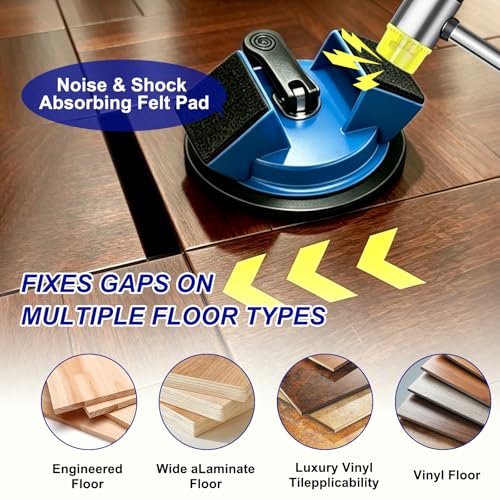 Floor Gap Fixer Tool – Heavy-Duty Iron Body with Enhanced Suction Cup, 45° Striking Surface for Floating Laminate & Vinyl Plank Flooring Repair, Includes 6 Adhesive Pads & Cleaning Blade