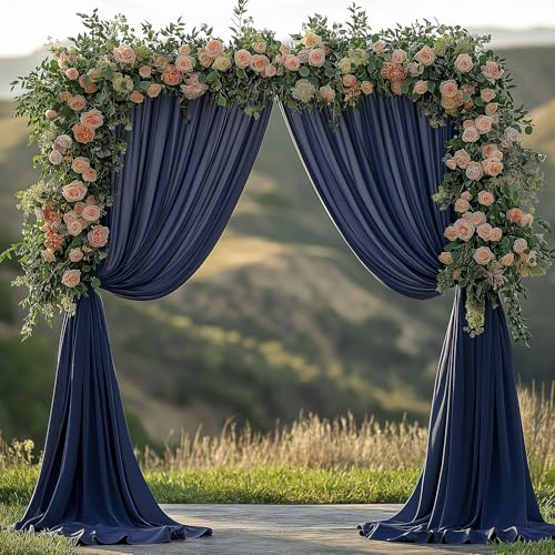 ESGOTBME 10x10ft Wrinkle Free Navy Blue Backdrop Curtain for Parties Soft Fabric Drapes Wedding Blue Curtain Backdrop for Birthday Party Decorations Background for Photography 5x10ft, 2 Panels - color: Navy Blue, size: W5' X H10'(2 Panels)