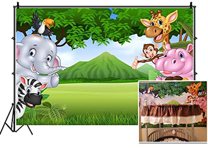 Leyiyi 7x5ft Photography Background Cartoon Birthday Backdrop Room Wallpaper Jungle Zoo Elephant Lion Dragon Monkey Grassland Mountain Baby Shower Photo Portrait Vinyl Studio Video Prop - size: 7x5ft