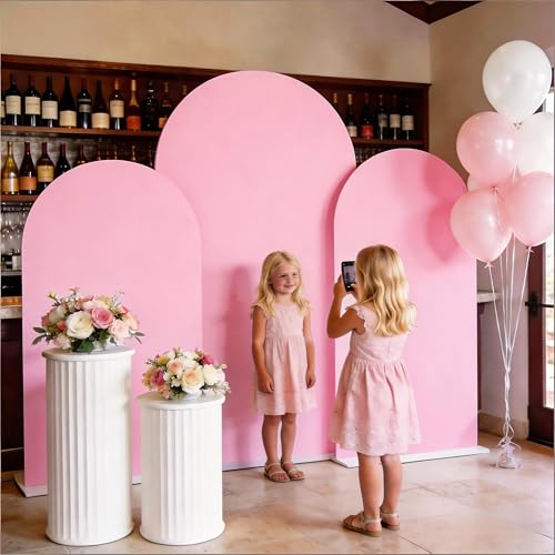 Pack of 3 Arch Backdrop Cover Pink Spandex Fitted Wedding Arched Cover for Bridal Shower Birthday Party Gender Reveal Backdrop Decor (6/6.6/7.2ft) - color: Pink, size: 6/6.6/7.2 FT