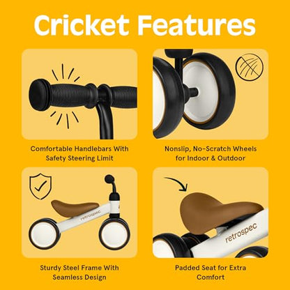Retrospec Cricket Baby Balance Bike, 4-Wheel Ride-On Toy for Ages 12-24 Months – First Bike & Toddler Bike for 1 Year Old Boys & Girls, First Birthday Gift - color: Eggshell