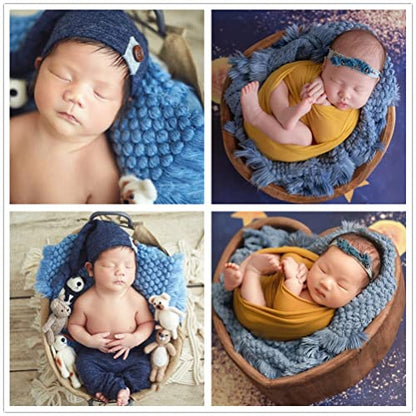 Zeroest Baby Photography Props Basket Braid Wool Wrap Newborn Photo Shoot Baskets Filler Posing Stuffer Background Blanket (Blue) - color: Blue