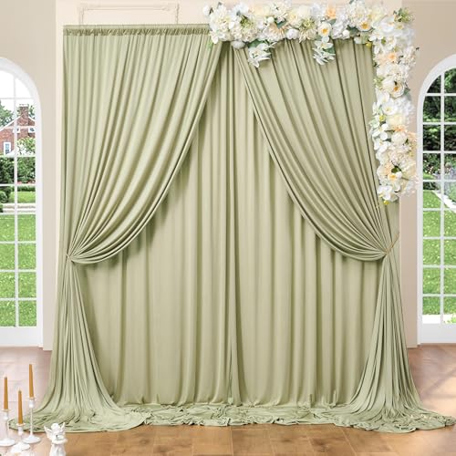 20ft x 10ft Wrinkle Free Sage Green Backdrop Curtains for Parties, Thick Polyester Green Photo Backdrop Drapes for Wedding Birthday Party Photography Background Backdrop Stand - color: Sage Green, size: 20ftx10ft