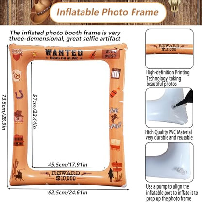 30PCS Western Cowboy Cowgirl Photo Booth Props with 1PCS Inflatable Photo Booth Frame for Wild West Themed Party,Country Party,Cowgirl Bachelorette Party,Cowboy Party Supplies - color: Western Cowboy