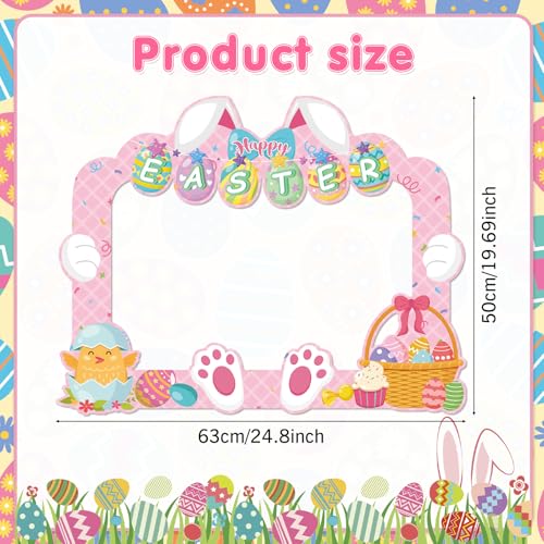 HOWAF Easter Photo Booth Props, 25pcs Happy Easter Party Decorations Photoshoot Props with Photo Frame, Egg Bunny Selfie Props for Spring Easter Photography