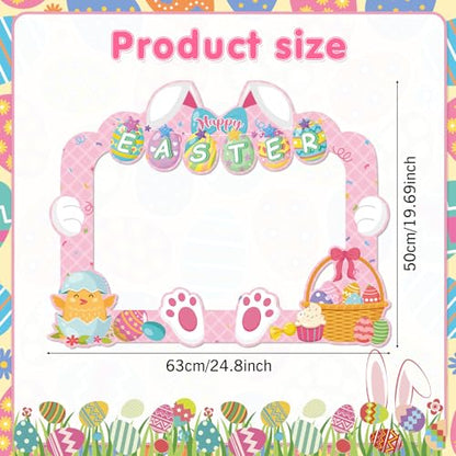 HOWAF Easter Photo Booth Props, 25pcs Happy Easter Party Decorations Photoshoot Props with Photo Frame, Egg Bunny Selfie Props for Spring Easter Photography