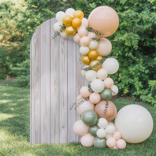 Wood Grain Arch Backdrop Cover 6.6 FT White Wood Texture Simple Style Country Stretchy Elastic Arch Stand Covers Spandex Arched Background Birthday Wedding Party Decoration (No Stand) - size: 6.6x3.3ft