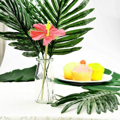 50Pcs Artificial Tropical Palm Leaves with Stems Fake Plant Leaves for Easter Hawaiian Luau Safari Jungle Beach Wedding Birthday Party Theme Table Decorations - color: 50pcs Palm