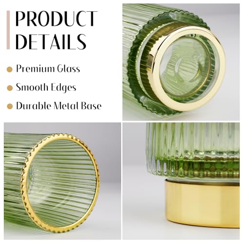 Makeup Brush holder Organizer, Crystal Glass Toothbrush Holders, Striped Make Up Brush Holder for Vanity, Pen Holder for Desk, Vase -Green (S+L) - color: Green